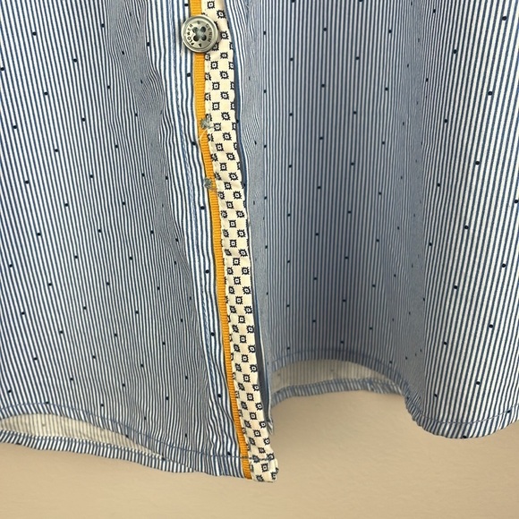 Denim & Flower Ricky Singh Men Dress Shirt SZ L Slim Fit Blue Stripes and Dots - Picture 5 of 11